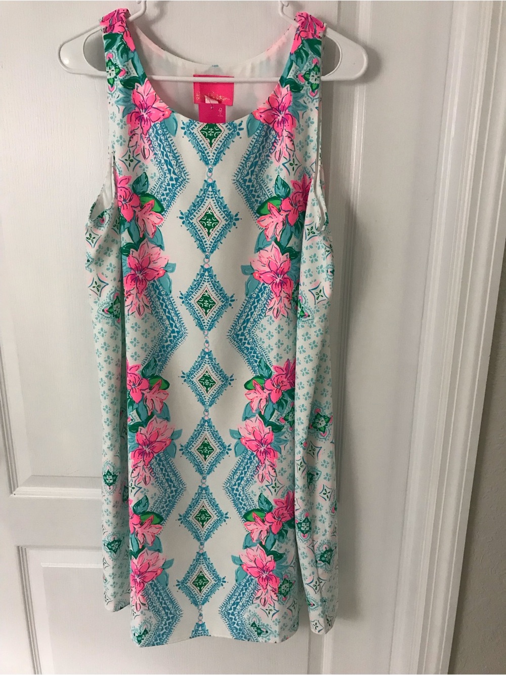 Lilly Pulitzer White Shift Dress with Pink & Aqua Floral Print